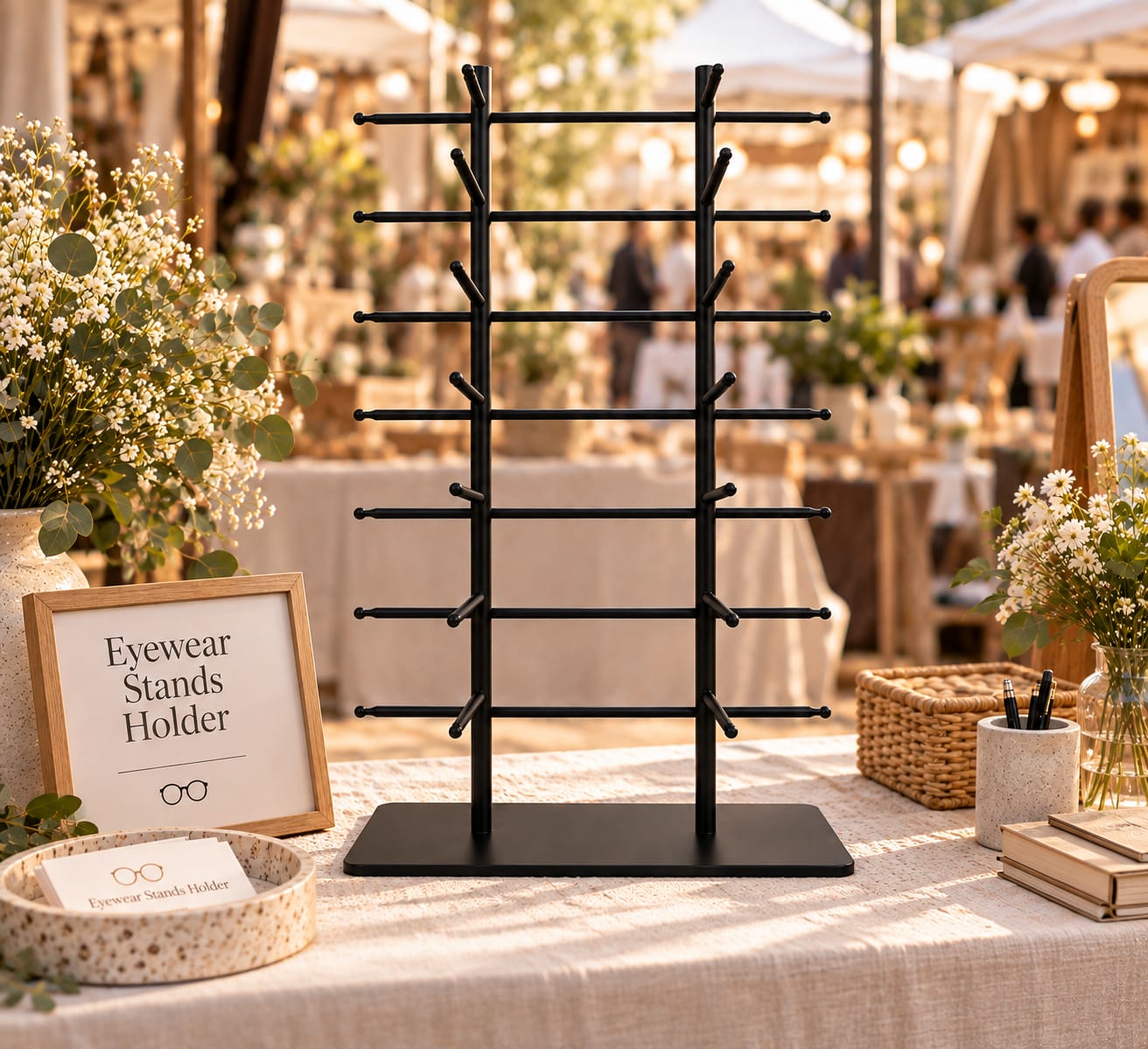 16-Pair Eyewear Display Stand – 8-Tier Metal Glasses Display Rack